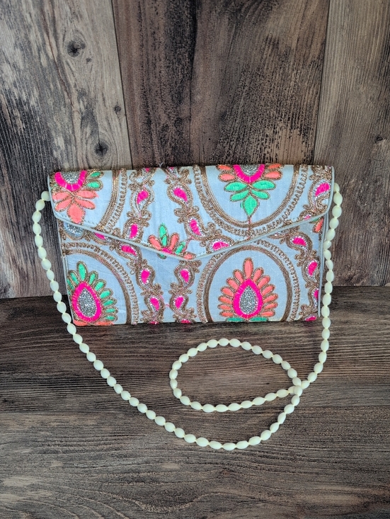 Handbags - Embroidered Multicolor Evening Clutch with Beaded Strap             AB171